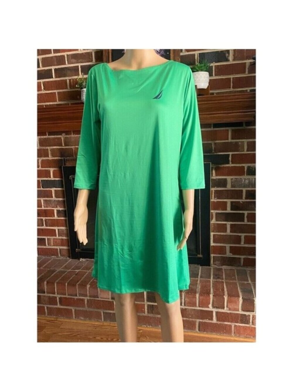 Nautica Women's Knit Dress Dress UPF 30+ 3/4 Sleeve Size M Green Casual New
